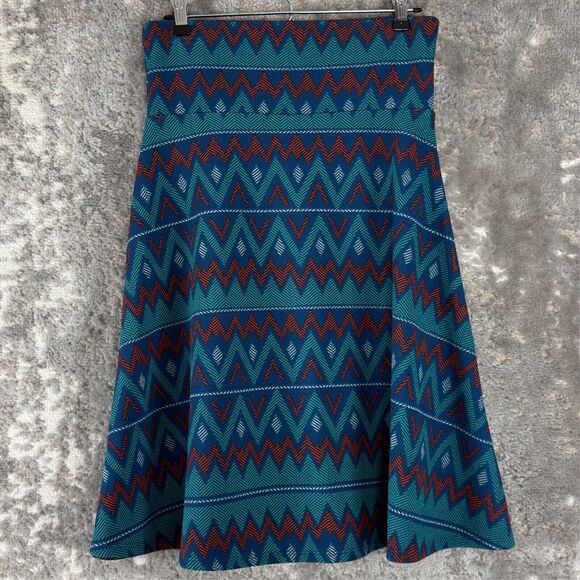 LuLaRoe Size M Azure Skirt Knee Length Southwest Blue Jade Orange Stretch Aztec - Picture 3 of 7
